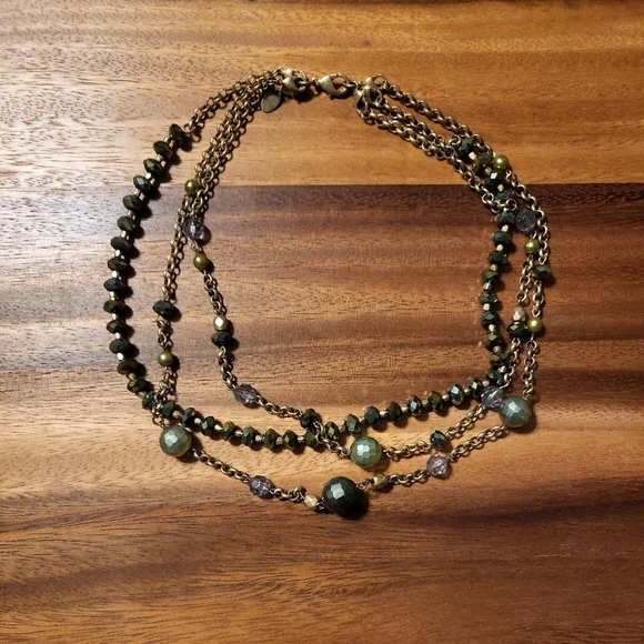 *SOLD* Shiny Green & Gold Y2K Lia Sophia Layer Necklace - Picture 4 of 10